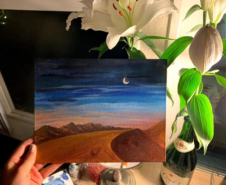 Sunset in the desert (Acrylic on Canvas Board)