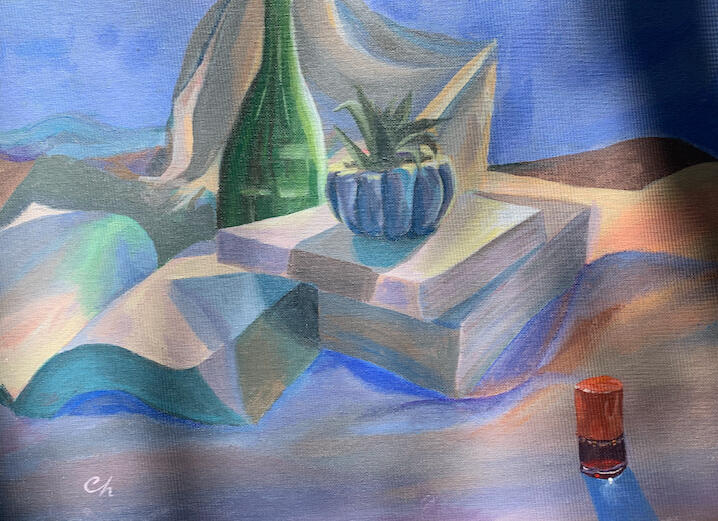 Still Life with Bottle (Oil on Canvas)